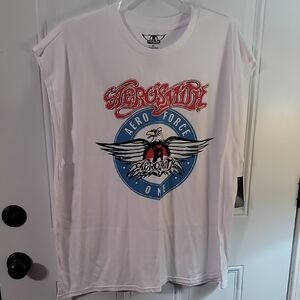 Aerosmith Aero Force One Graphic Tee - White with Red & Blue Logo